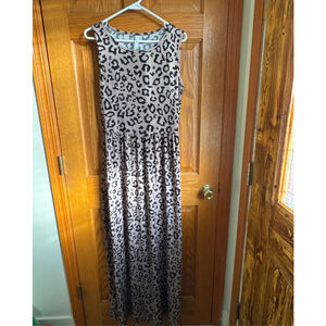 Women's Tickled Teal Beige Black Leopard Print Maxi Dress M